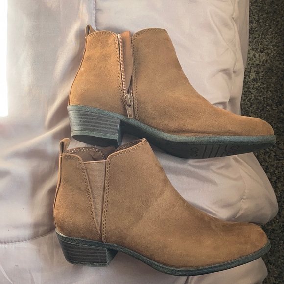 Brown Faux Suede Ankle Booties - Picture 1 of 7